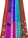 Vintage Printed Saree DIY Multicolor Indian Designer Sari Silk Blend Craft Fabric Lot Of 5 Sari PEEGLI