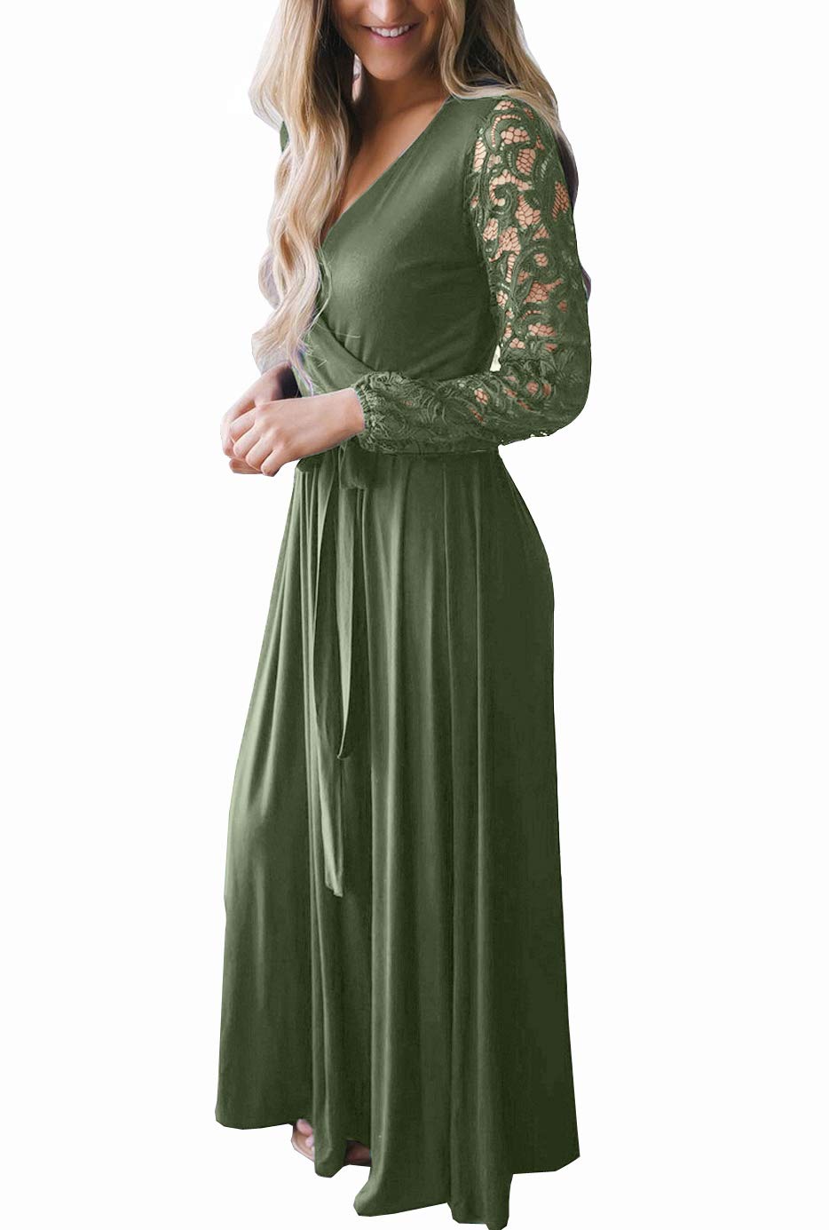 Zattcas Womens Vintage Floral Lace Long Sleeve Faux Wrap V Neck Party