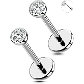 OUFER 20G Silver Titanium Flat Back Stud for Nose, Lip, Helix, Tragus, Lobe &ndash; Threadless Piercing Jewelry with 2.5mm CZ &ndash; 7mm Post, Comfortable &amp; Elegant Design for Sensitive Skin