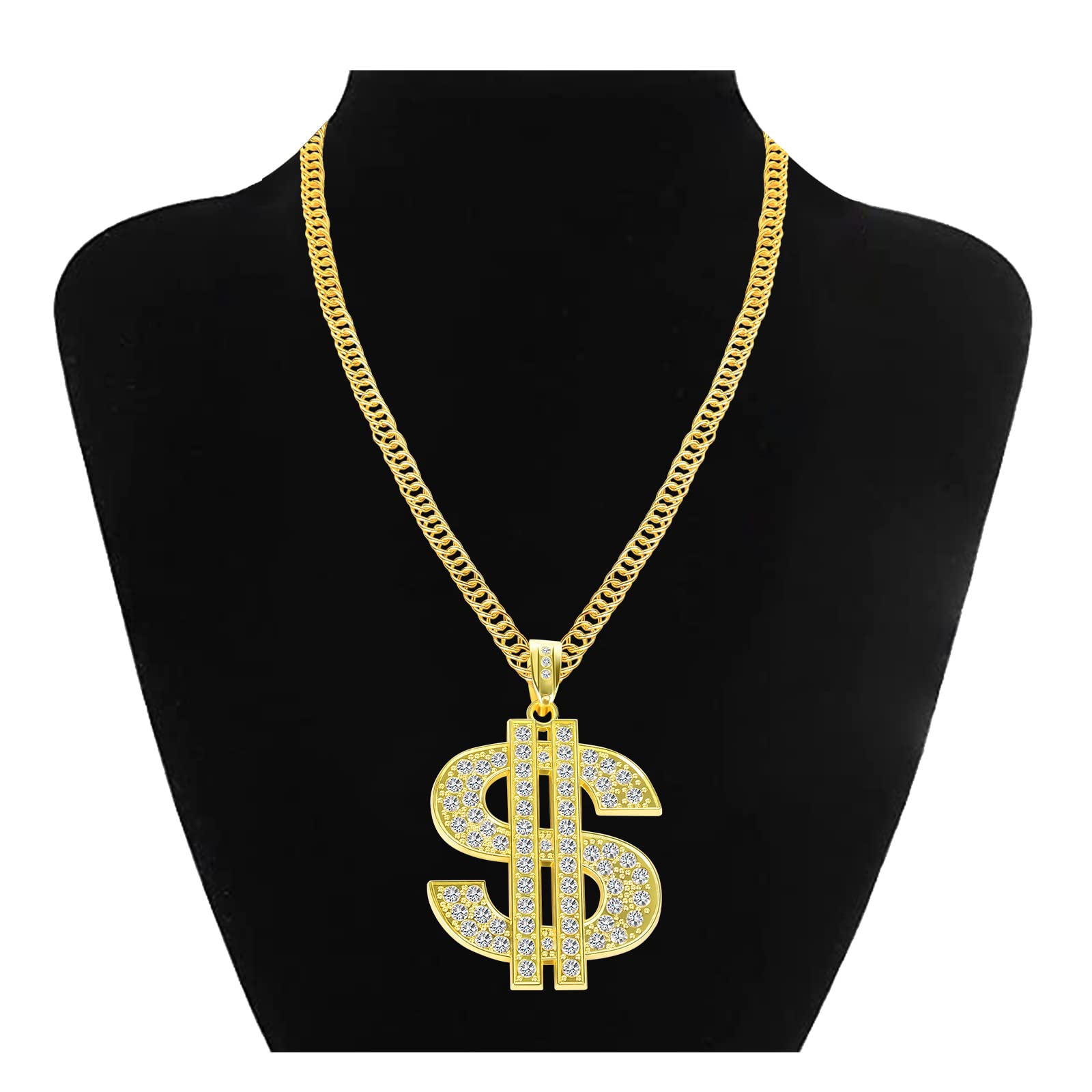 PinCute 18K Gold Plated Dollar Chain Necklace, Fake Gold Chain for Men, Dollar Sign Hip Hop Chain Necklace Pendant for Men and Women