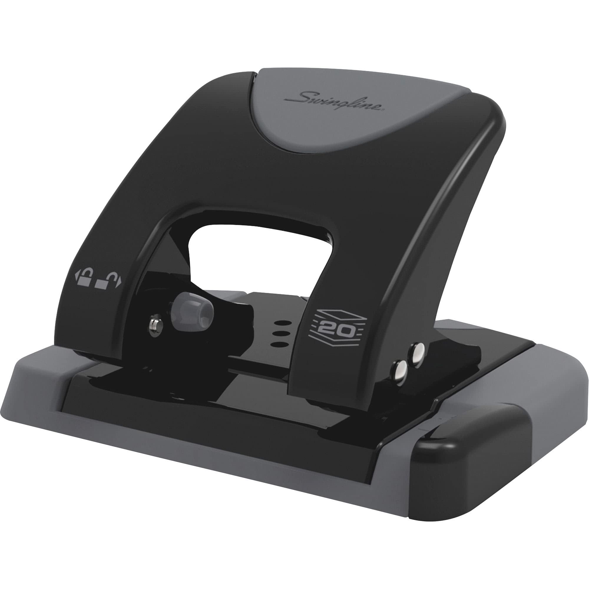 Swingline 2 Hole Punch, 20 Sheet Capacity Hole Puncher, Paper Punch, SmartTouch Low Effort Comfort Handle, Alignment Guide, Black & Gray (74135)
