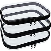YOQIVEXU 3 Piece Clear Hard Shell Zipper Case, Hard Plastic Clear Makeup Bag, TSA Approved Anti-Crush Toiletry Cosmetic Organizer Pouches for Travel & Daily