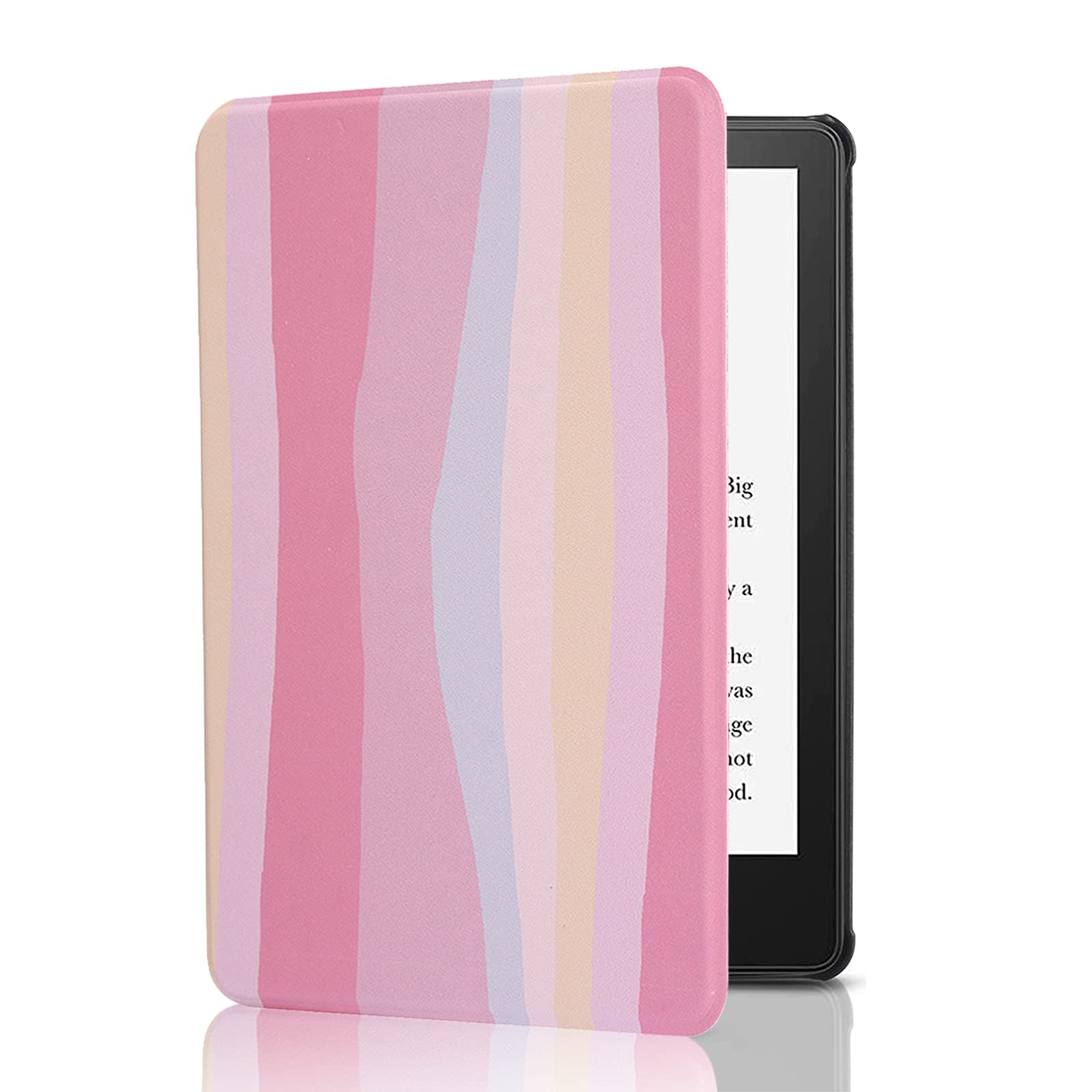 SCSVPN Case for 6.8'' Kindle Paperwhite 11th Generation & Signature Edition 2021 Release (Model NO. M2L3EK / M2L4EK), Slim PU Leather Smart Cover with Hand Strap and Auto Sleep/Wake (Colorful Pink)