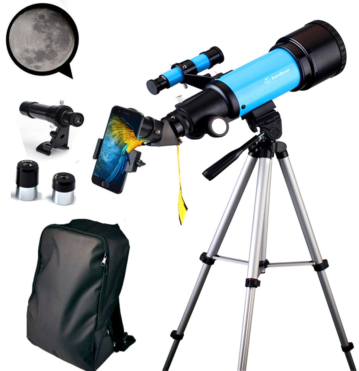 EastPole 70mm Telescope for Beginners and Kids, Refracter Travel Scope for Viewing Moon Stargazing and Outdoor Activities, FMC Lens, BAK4 Prism, Metal Tripod and 2019 New Smartphone Mount (Blue)
