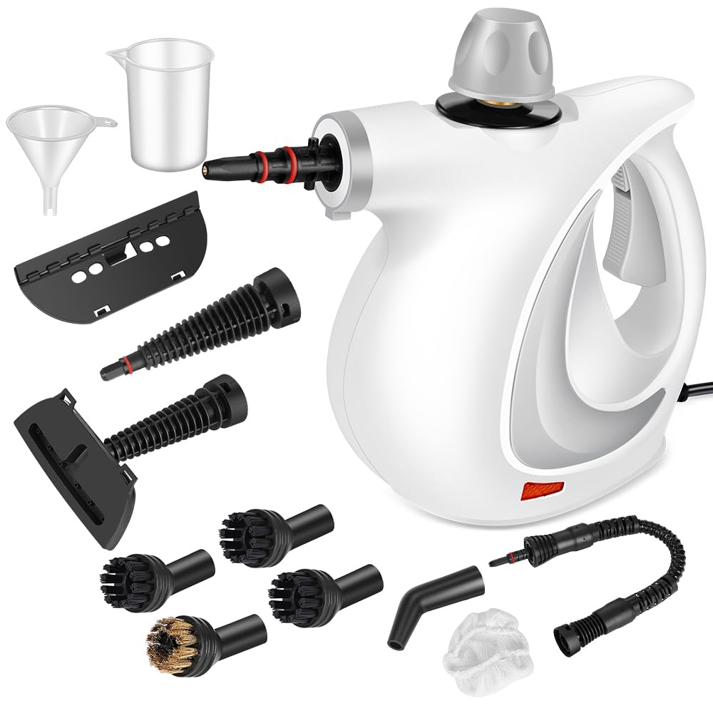 Handheld Pressurized Steam Cleaner with 12 pcs Accessories, Steamer for Cleaning, Steam Cleaner for Home Use, Steamer for Cleaning Car, Furniture, Floor, Upholstery, Grout and Tile, Light Gray