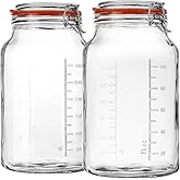 1 Gallon Glass Jars with Airtight Lid, Large Glass Storage Containers with Lids, 2 Pack Wide Mouth Mason Jars with Measurement Marks, Kitchen Pantry Storage for Flour, Sugar, 138oz, Dishwasher safe
