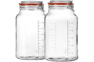 QIANFENIE Super Wide-Mouth Glass Jars with Hinged Lids, 1-Gallon (4100 ML) Leak Proof Glass Canning Jars with Airtight Lids and 2 Measurement Marks. Large Capacity, Sturdy For Canning, Overnight Oats, 2-Pack