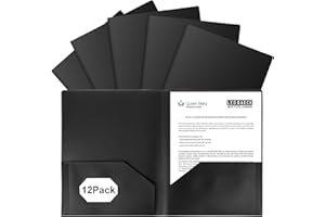 EEHZTSI 12-Pack Plastic Folders with Pockets,2-Pocket Poly Folders Holds 8-1/2" x 11" Paper for School/Office/Home, Black