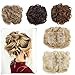 Messy Curly Combs Hair Bun Extensions Easy Stretch Hair Dish Chignon Clip in Updo Hairpiece Ponytail Scrunchy Accessory for Women Dark Blonde Mix Bleach Blonde