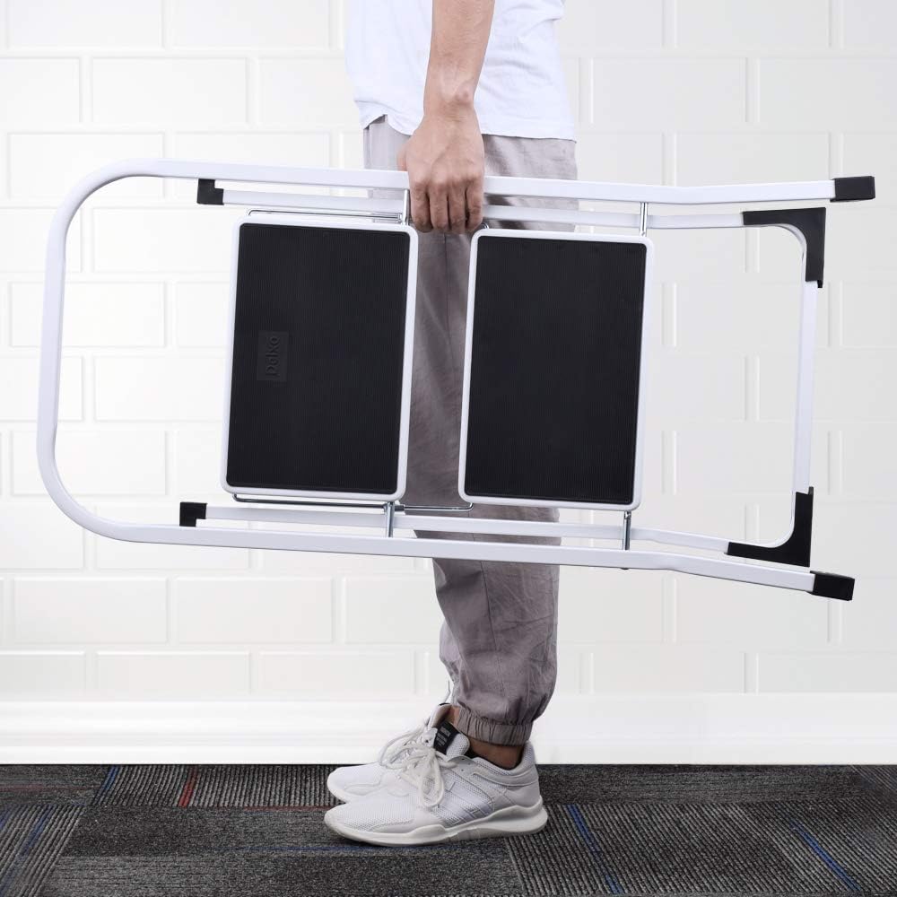 Delxo 2 Step Stool，2 Step Folding Step Stool with Handgrip, Lightweight But Heavy Duty 2 Step Ladder Multi-Use for Household, Kitchen and Office Portable 2 Step Steel Ladder 330lbs White (2 Feet) - - 