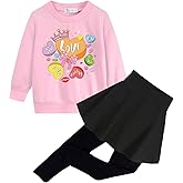DDSOL Girls Valentines Outfits 2 Piece Love Heart Clothing Set Long Sleeve Sweatshirt Top + Long Pantskirt for Age 2-10 Years