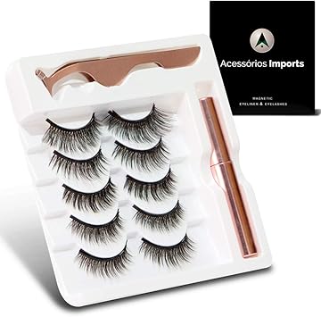 Kit 5 Pares Cílios Postiços Magnéticos Com Pinça e Delineador