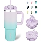 BJPKPK Tumbler With Handle 30 oz Stainless Steel Insulated Tumbler With Lid And Straw For Water Or Ice Coffee,Lavender Green