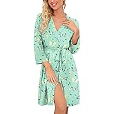 PrinStory Womens Robe Lightweight Short Knit Bathrobe Soft Ladies Sleepwear with Pockets
