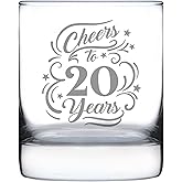 Bevvee Cheers to 20 Years - Whiskey Rocks Glass Gifts for Women & Men - 20th Anniversary Party Decor - 10.25 Oz Glasses