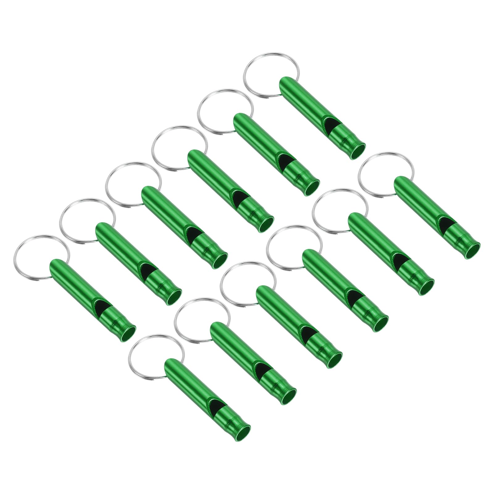 PATIKIL Emergency Whistle, 12 Pack Loud Sound Aluminum Keychain Whistles Outdoor Safety Survival Whistle for Boating Camping Hiking, Green