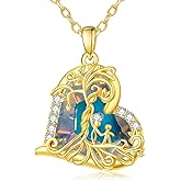 JIYVY32 14K Gold ValentinesTree Of Life Necklace Gifts for Women,Mother and 2 Pendant Stone Family Tree Necklaces,Valentines Anniversary Birthday Gifts for Her Wife Mom Grandma Daughter