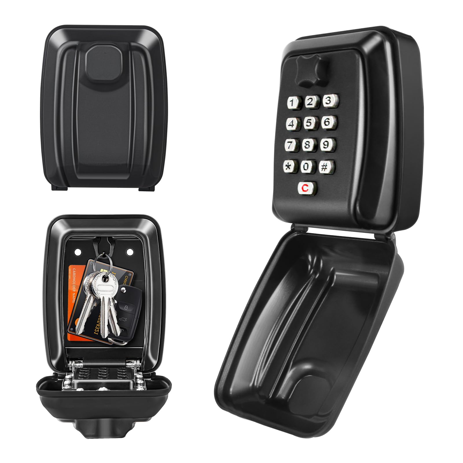CDC DIGI Key Safe Wall Mounted,12-Digit Combination Security Key Lock Box Outdoor with Waterproof and Anti-Theft Keysafe,Key Storage Box for Home/Garage/Construction Site/Hotel（Black）