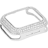HJINVIGOUR Gorgeous Bling Zircon Crystal Diamond Case Bezel Rhinestone Bumper Cover Compatible Apple Watch SE Series 6 5 4 44mm Series 3 2 1 42mm (Silver, 44mm/42mm)