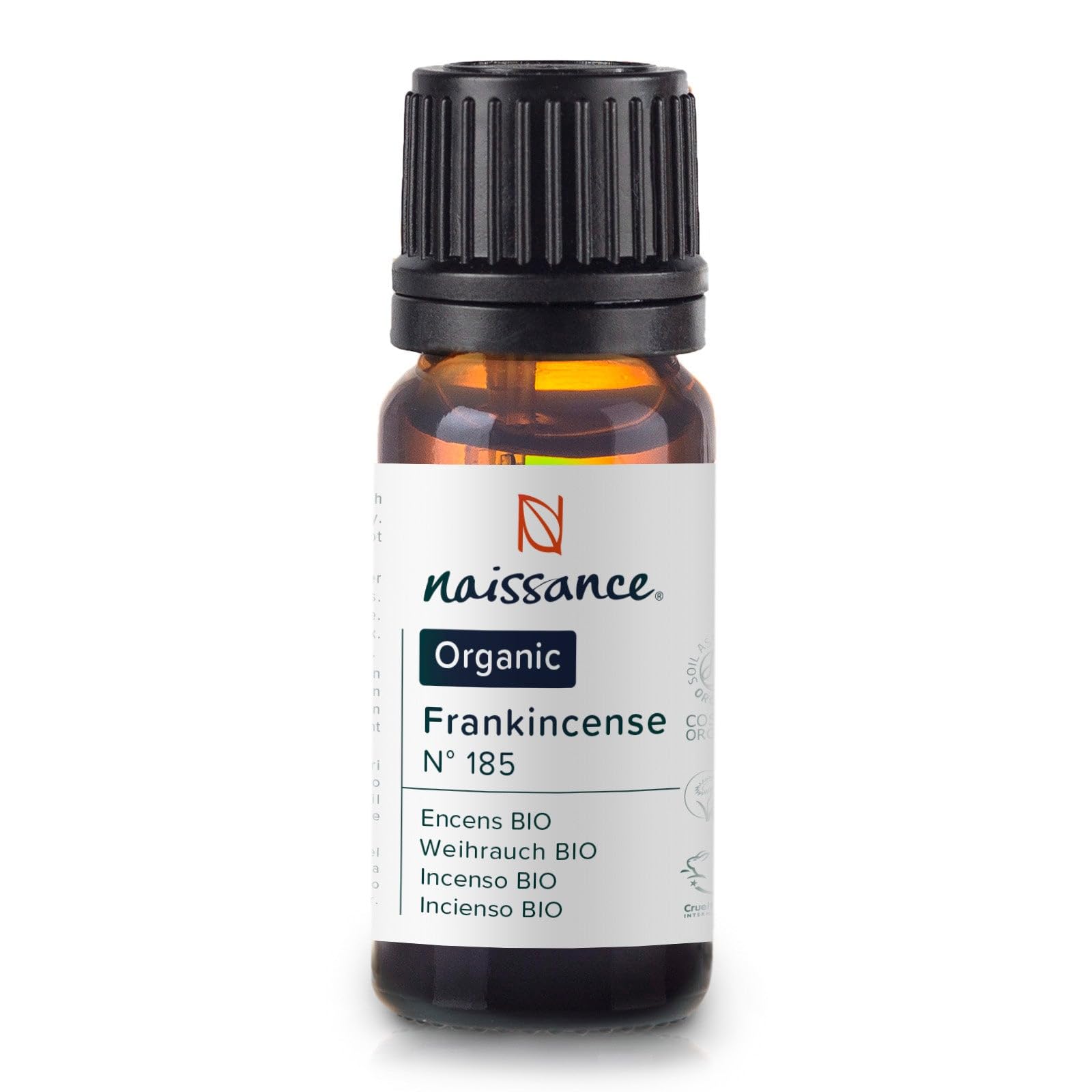 Naissance Organic Frankincense (Boswellia Neglecta) Essential Oil (No. 185) 10ml - 100% Pure, Certified Organic, Vegan, Cruelty Free, Steam Distilled & Undiluted - for Aromatherapy & Diffusers