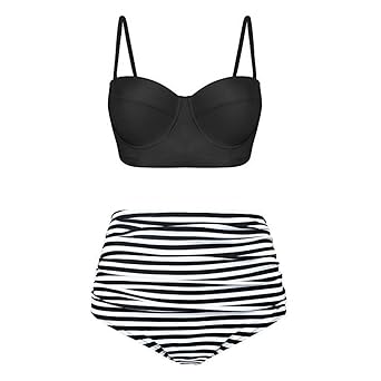 MORETIME Ruffles Bikini-Set Damen Sommer, 2019 Blumen BöHmischer Druck Damen Bikini Badeanzug Set RüSchen Streifen Bademode T