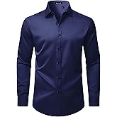 ROUWELL Mens Dress Shirts Long Sleeve Stretch Wrinkle Free Casual Shirt Formal Wedding Button Down Shirts