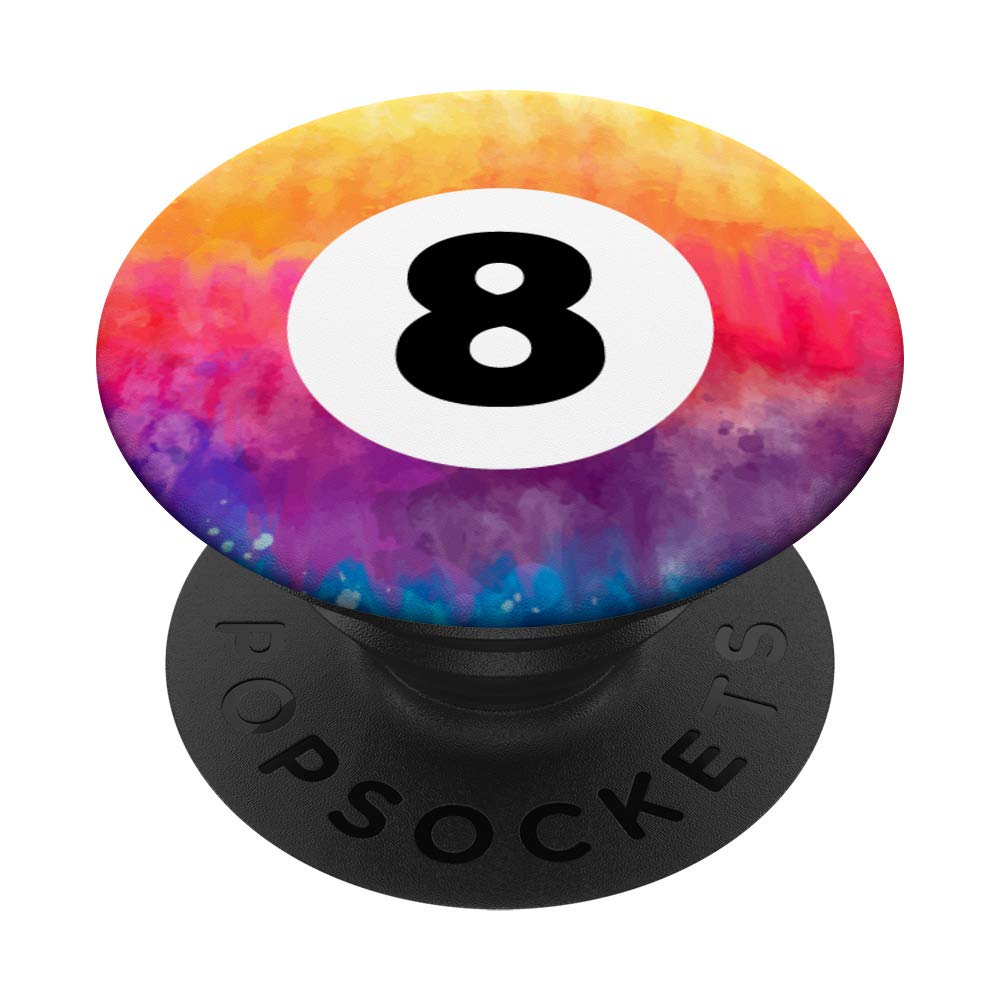 8 Ball Billiards Colorful Tie Dye Rainbow Pattern PopSockets Grip and Stand for Phones and Tablets