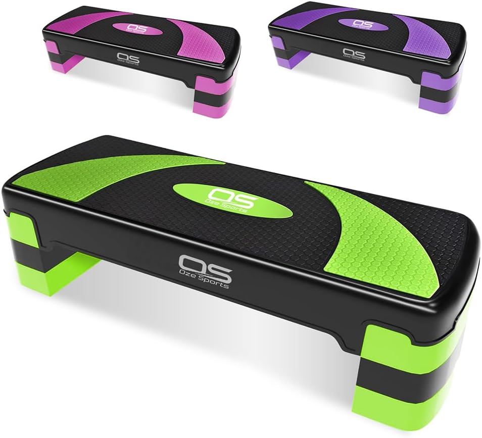 OZE SPORTS Aerobic Stepper Platform 2-5 Level Adjustable Green 5 Steps