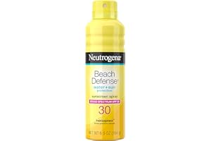 Neutrogena Beach Defense Body Spray Sunscreen with Broad Spectrum SPF 30, Shields Against UVA and UVB Rays, Water Resistant and Oil Free Sun Protection, Oxybenzone Free and Fast Drying, 6.5 OZ