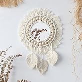 Artilady Macrame Hanging Wall Mirror - Boho Fringe Round Handmade Decorative Acrylic Mirror for Apartment Living Room Bedroom Baby Nursery Home Decor (Leaf)