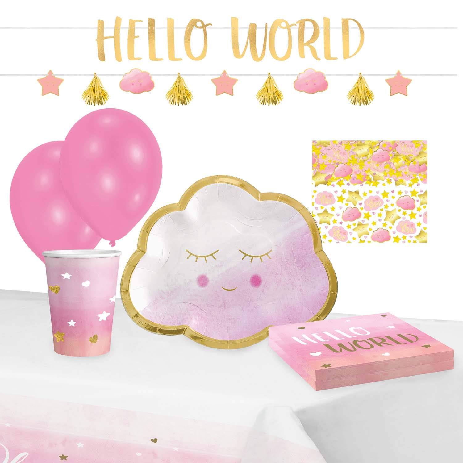 amscan 9907568 9905768 Girl Party Set Consists of 8 Plates 16 cm 8 Cups 250 ml 16 Napkins 33 x 33 cm Paper Tablecloth 137 x 259 cm 2 Garlands 70 g Confetti 6 Latex Balloons 27.5 cm