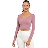 Qzzater Women's Long Sleeve Crop Tops Scoop Neck Lightweight Workout Slim Fit Going Out Gym Yoga Shirts