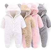 Newborn Baby Cartoon Bear Snowsuit Winter Coat Fleece Hooded Romper Jumpsuit