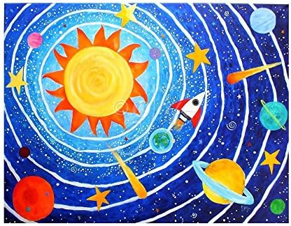 Solar System #7, 24x18x.75 inch original acrylic painting on gallery wrapped canvas by nJoy Art. One of a kind wall art for an out of this world space themed room!