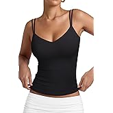 PINKMSTYLE Women Sexy V Neck Tank Top Sleeveless Double Lined Slim Fit Summer Double Spaghetti Strap Cami Going Out Tops