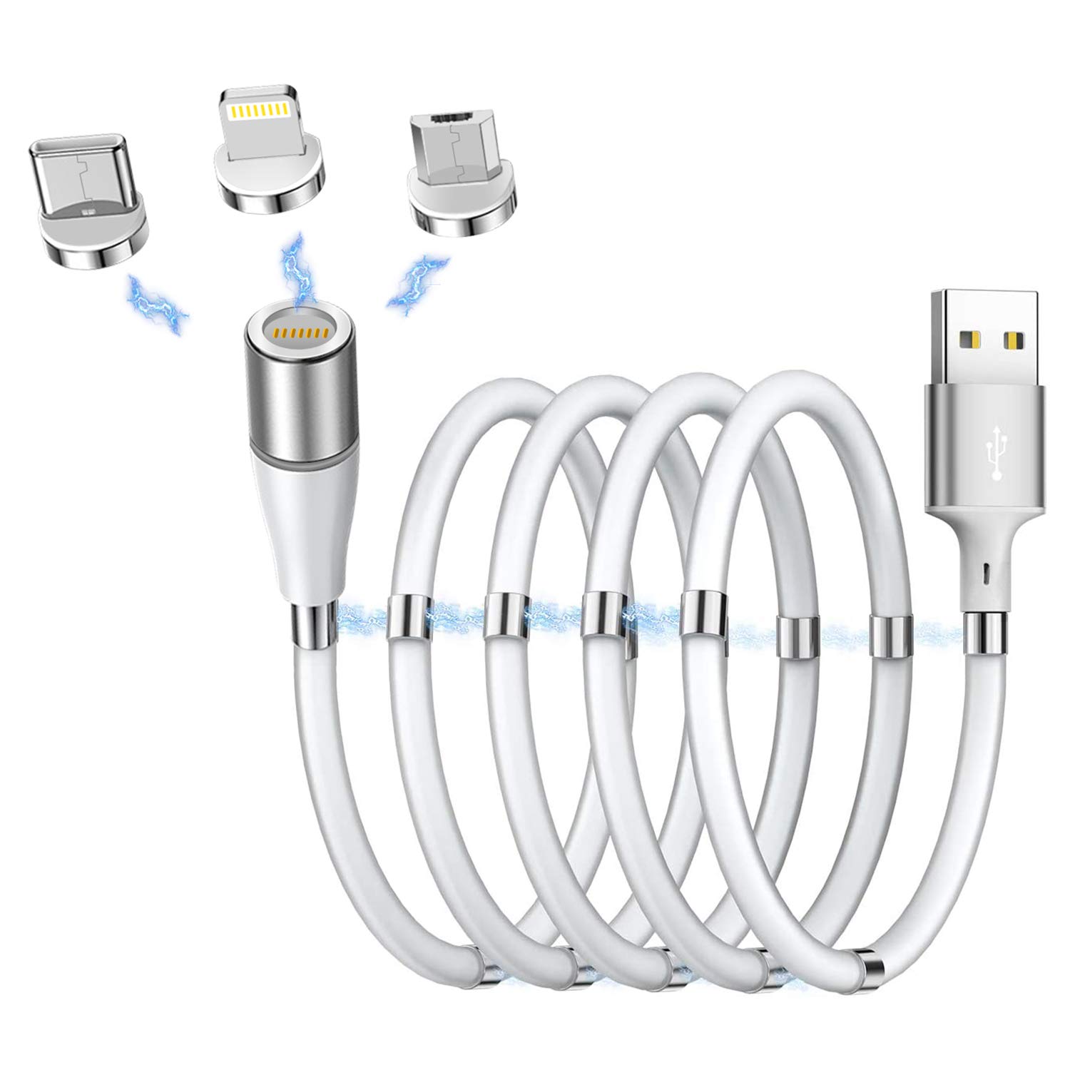 AICase Magnetic Charging Cable, Super Organized Retractable Fast Charging Cable, 3 in 1 Self Winding Phone Cable with Data Transmission, Magnetic Charging Cable for Type-C,Micro USB and iProduct