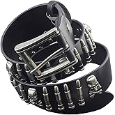 ESYTCH punkman2000 Cool Mens Bullet Skull Stud Punk Rock Biker Real Leather Belt Waistband