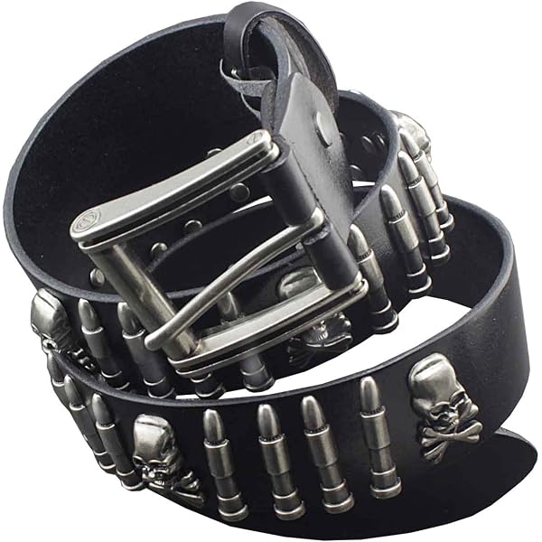 Snap On Imitation Bullets Leather Belt, Black | S-30