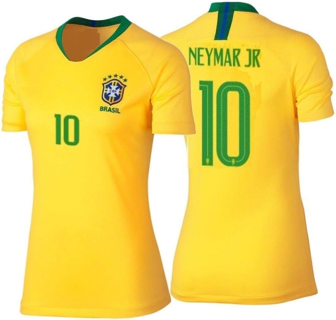 Neymar #10 Brazil Women's Soccer Jersey Home Short Sleeve Adult Sizes
