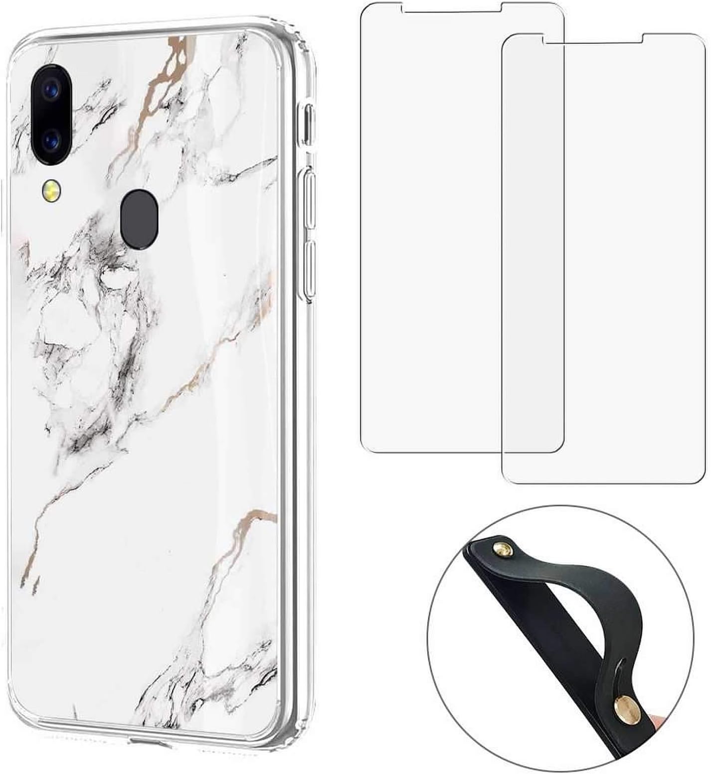 UMIDIGI A3S 2020 Case with Tempered Glass Screen Protector [2 Pack] Ultra Thin TPU Transparent Clear Soft Shockproof Protective Phone Case Cover for UMIDIGI A3S 2020 (Marble)