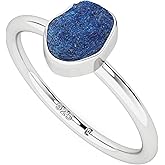 LUSTRE AND LIGHT Natural Rough Gemstones Stackable Ring for Women in Sterling Silver, Birthstone Jewelry Gifts for Her (Bezel-Set)