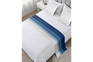 ZFUNCING Abstract Navy Blue Ombre Stripe Art Bed Runners for Bedroom Hotel,Decorative Bedding Scarf Modern Color Line Texture Bed End Blanket Bedding Runner Scarves for Queen Size Bed,94x20in