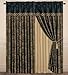 Chezmoi Collection Lisbon 4-Piece Jacquard Floral Window Curtain Set, Sheer Backing, Tassels, Valance, Black/Gold