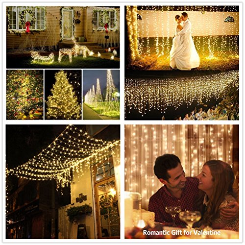 Adecorty Solar String Lights, Outdoor Solar Fairy String Lights with 100 LEDs 33ft Silver Copper Wire 8 Modes Waterproof for Outdoor Home Party Wedding Patio Landscape Trees Decor (Warm White)