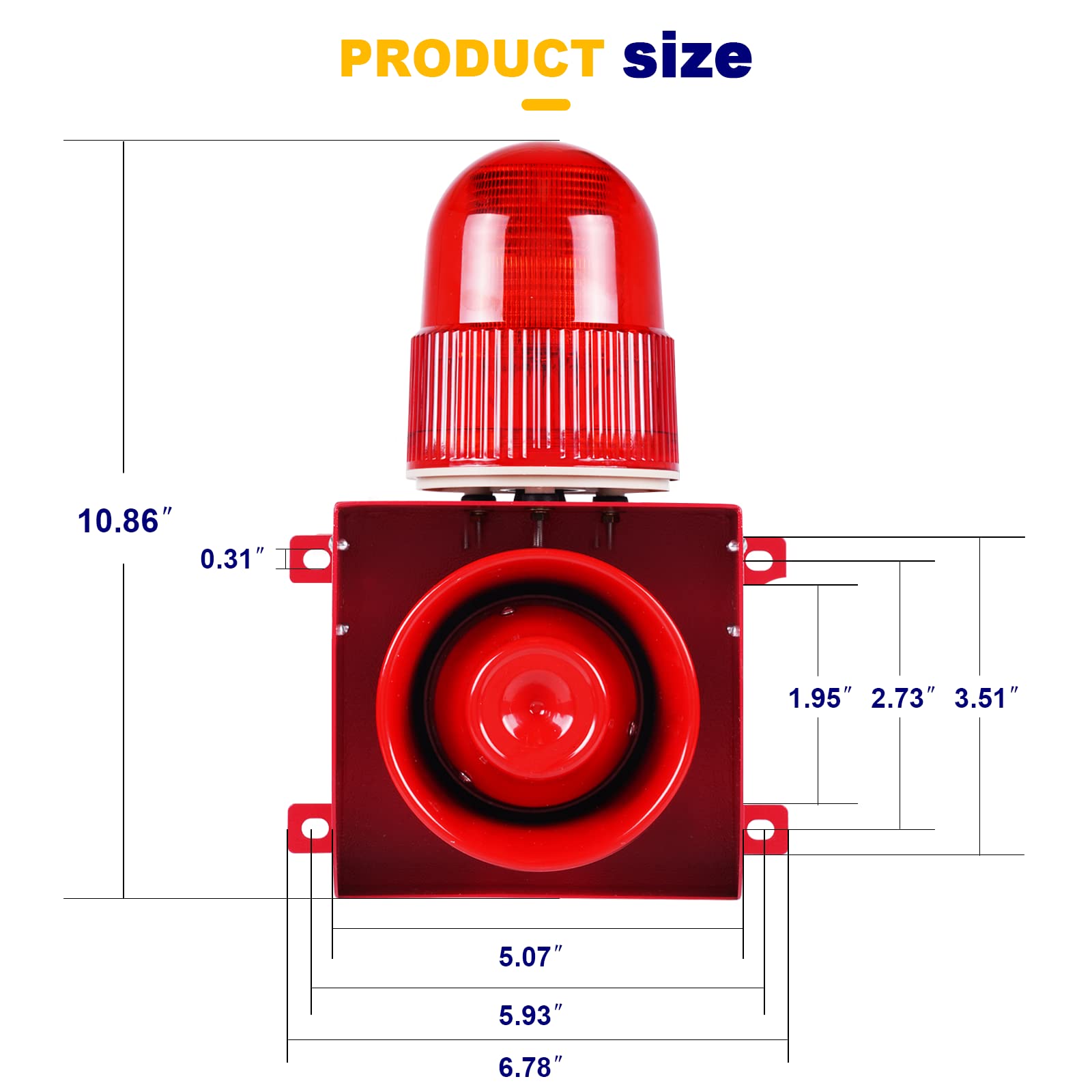 Saladulce 120dB Industrial Siren Alarm IP65 Outdoor Siren with Strobe Light, Sound and Light Alarm for Office, Business, Factory, Intruder, Residence (AC 110V)