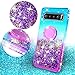 Galaxy S10 Plus Case Ring Liquid Glitter Kickstand Shock Proof Phone Case Waterfall Quicksand Bling Cute Protective Girls Women Cover Compatible for Samsung Galaxy S10 Plus/S10+ Cases - Teal/Purple