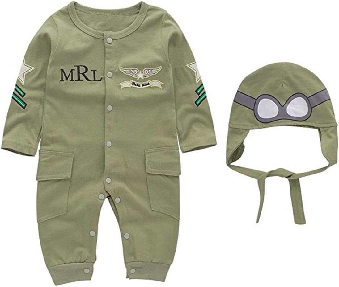 Baby Toddler Boys Pilot Onesie Outfit Romper Jumpsuit Overalls with Hat