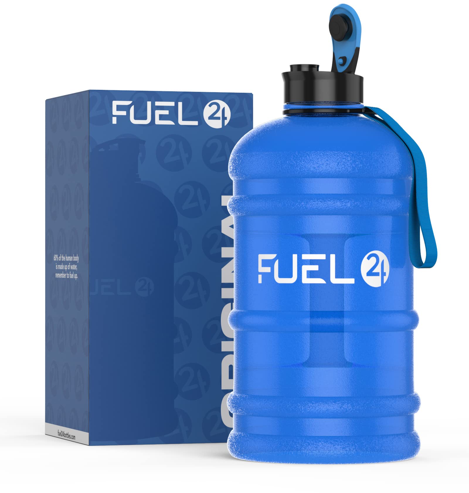 Fuel24 Jug - 2.2 Litre Water Bottle - Extra Strong Flex Material - Drop Proof, Pop or Straw Cap Options - 2.2L Large Gym Sports Bottle, BPA FREE