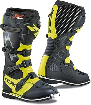 black boots with yellow tag