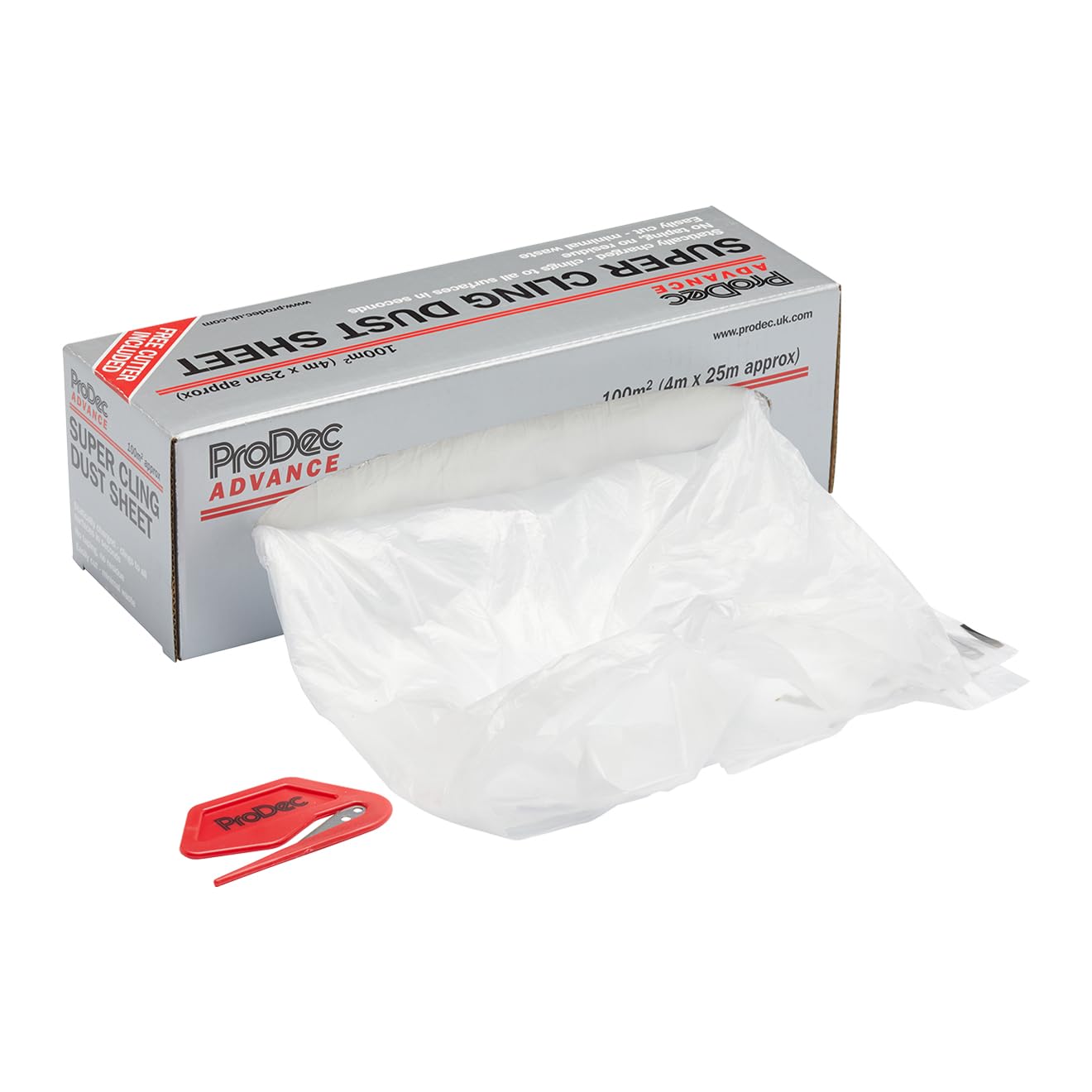 ProDec Advance 100 sqm (4m x 25m) Super Cling Polythene Dust Sheet Roll Static Charged For Invisible Cling with No Taping, Ideal for Protecting Floors, Furniture & Walls When Painting & Decorating